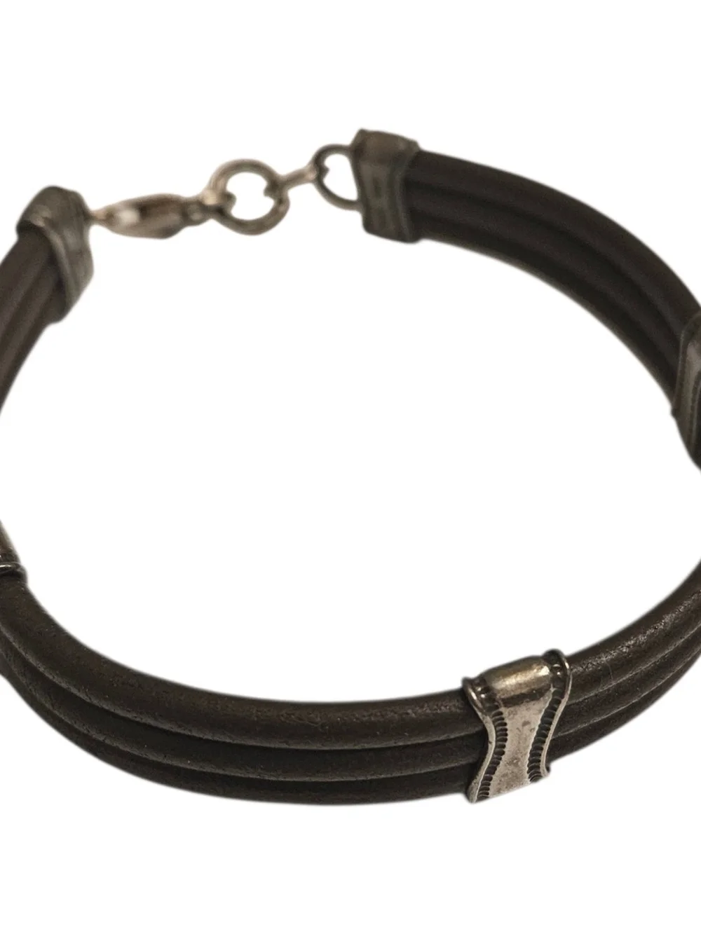 Mens Multi-Strand Black Leather Bracelet Sterling Silver Silpada Mens Rare Vtg